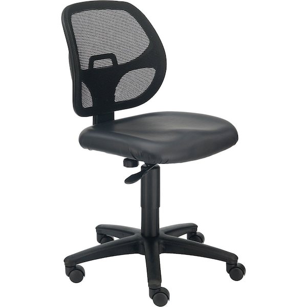 Armless Mesh Back Office Chair, Vinyl, Black